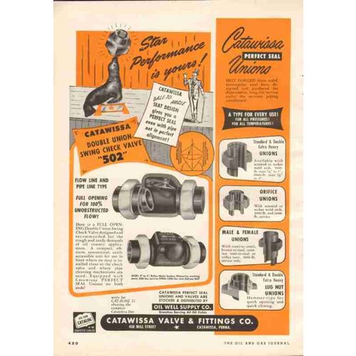 catawissa valve fittings company 1951 oil well unions vintage ad