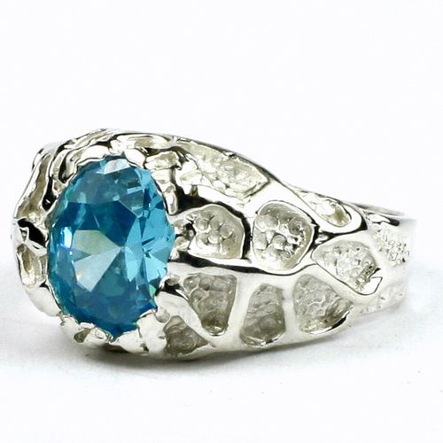 Swiss Blue CZ, 925 Sterling Silver Men's Ring, SR168