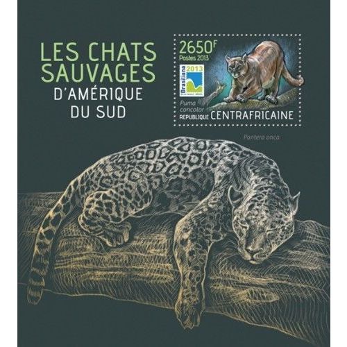 CENTRAL AFRICA 2013 SHEET MNH WILD CATS SOUTH AMERICA CHATS SAUVAGES WILDLIFE 2A