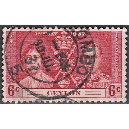 CEYLON, 1937 6c George VI Coronation, SG 383 (Scott 275), used