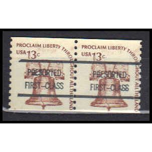 1618av 13c Liberty Bell Just Clears MNH Dry Gum Gap Pair LS PreCnx CA0242