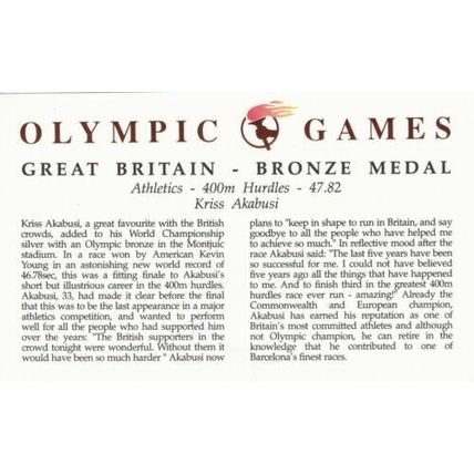 Kris Akabusi Olympic Games Barcelona Medal Winners Collection FDC Signed VGC
