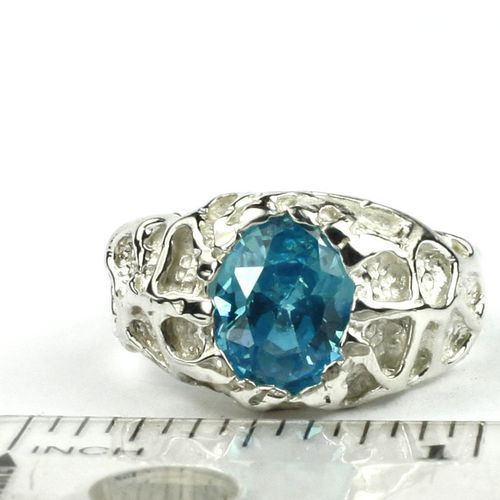 Swiss Blue CZ, 925 Sterling Silver Men's Ring, SR168