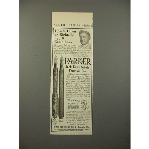 1913 Parker No 23 1/2, 20 Fountain Pen Ad - Can't Leak