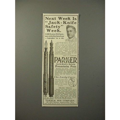 1913 Parker No 23 1/2, 20 Fountain Pen Ad - Safety