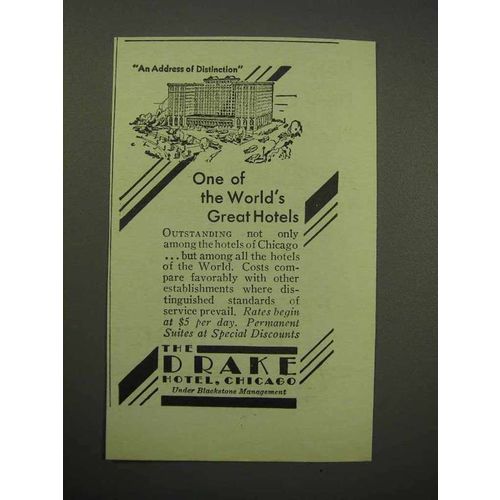 1930 The Drake Hotel Ad - One Of World's Great Hotels