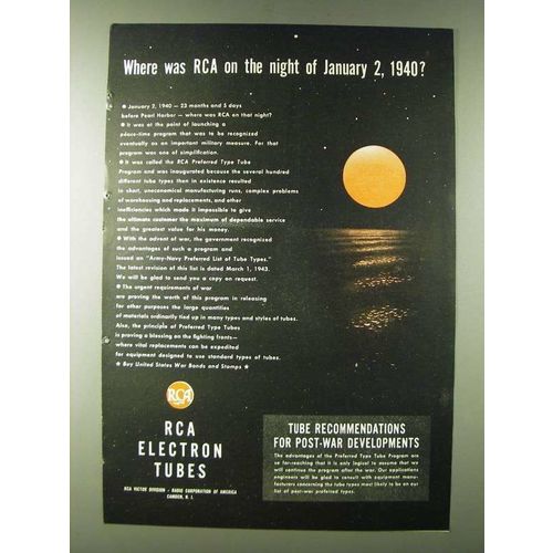 1943 RCA Electron Tubes Ad - Where was RCA on the night of January 2, 1940?
