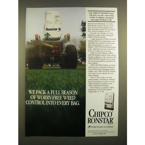 1988 Rhone-Poulenc Chipco Ronstar Herbicide Ad - Worry-Free Weed Control