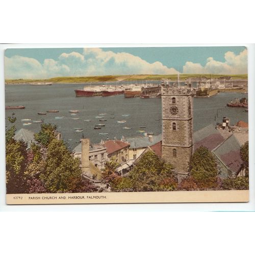 Parish Church and Harbour Falmouth Cornwall Postcard 42792