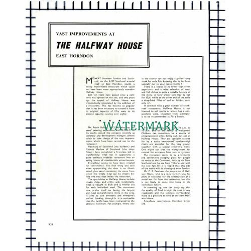 (7666) Halfway House Restaurant East Horndon Essex Frank Bolton - 1966 Cutting