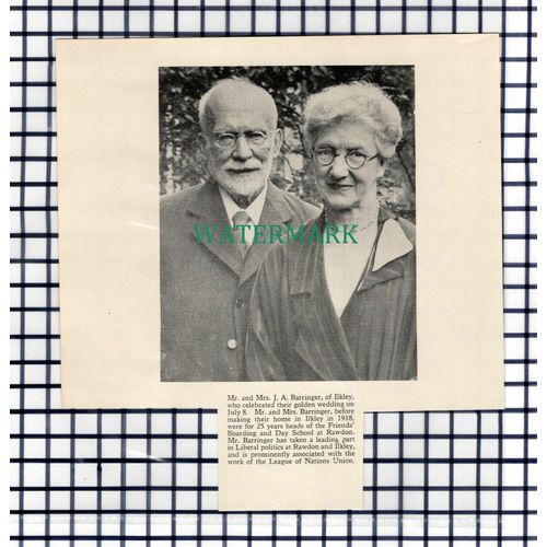 (7772) Mr & Mrs H A Barringer Ilkley Friends School Rawdon - 1936 Cutting