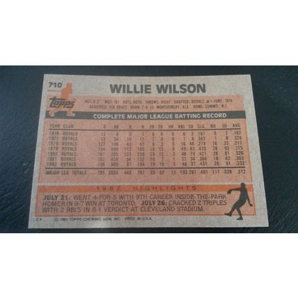 1983 Topps Card # 710 Willie Wilson Excellent (5) Kansas City Royals