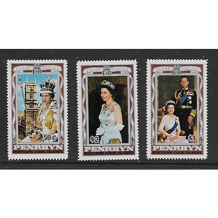 COOK IS /PENRHYN IS 1977 SILVER JUBILEE 50c - $2 SG 100 / 102 SET 3 VALS M MINT
