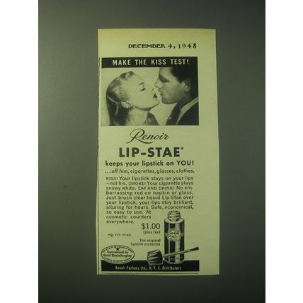 1948 Renoir Lip-Stae Ad - Make the kiss test!