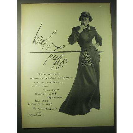 1948 Lord & Taylor Hostess Gown Ad - Assumes a fabulous, feline look