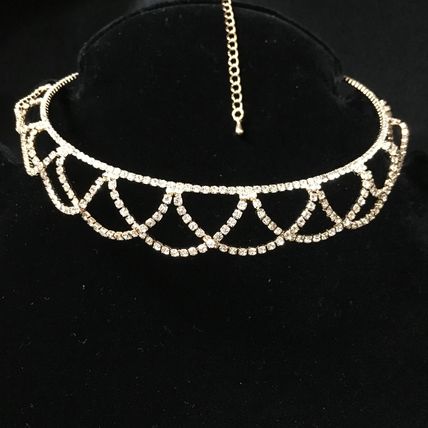 Interwoven Scalloped Rhinestone Bib Necklace - Gold #359 USA Seller