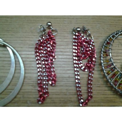 Vintage Brasstone Metal Orange Plastic Bead Drop Dangle Earrings