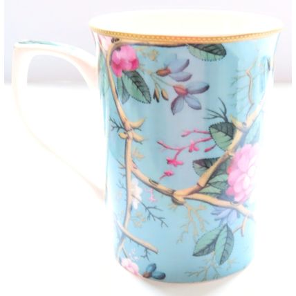 William Kilburn Mug Floral Design Fine China - Floral on a Blue Background