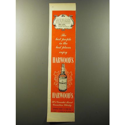 1953 Harwood's Whisky Ad - The best people in the best places enjoy Harwood's