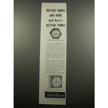 1933 Telechron Consort and Daphne Clocks Advertisement - Better times are here