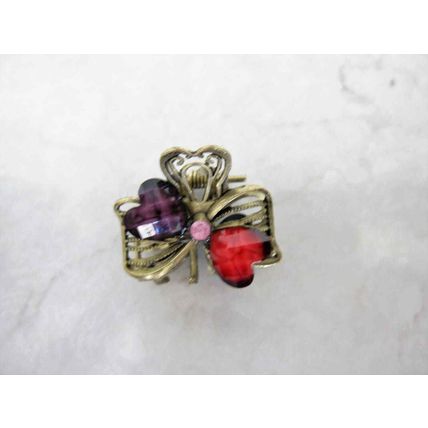 small mini metal heart shaped jeweled antique style bronze hair claw clip