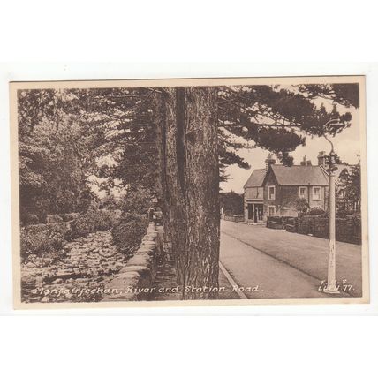 The River and Station Road Llanfairfechan Postcard Wales