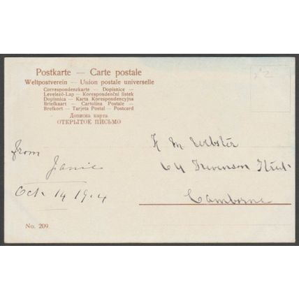 Couple Pushing an Early Motor Car, 1904 - Postcard