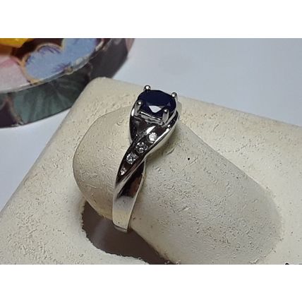 Estate 1/2ctw Natural Blue Sapphire & Diamond channel twist 14Kt WG Ring #20085