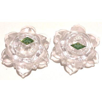 2 Shannon Crystal Designs of Ireland Lotus Flower Pillar Candle Holder Unboxed