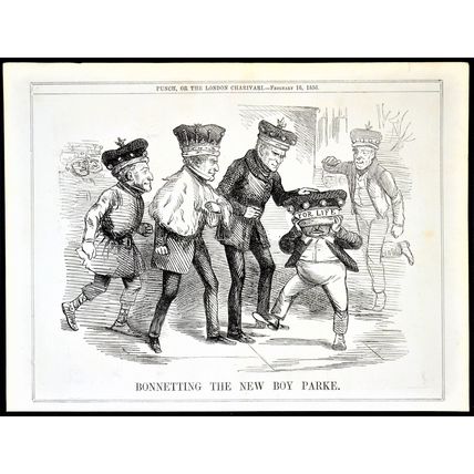 BONNETTING THE NEW BOY PARKE 1856 James Parke PUNCH CARTOON PAGE