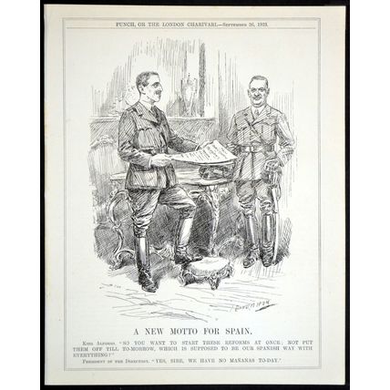 A NEW MOTTO FOR SPAIN 1923 Leonard Raven-Hill King Alfonso PUNCH CARTOON PAGE