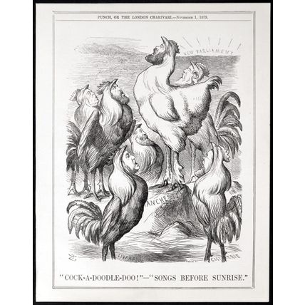 COCK-A-DOODLE-DOO! 1879 Sir John Tenniel - Joseph Swain PUNCH CARTOON PAGE