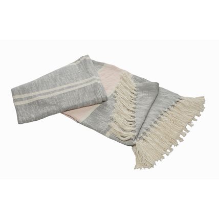 Gray Woven Cotton Striped Throw Blanket