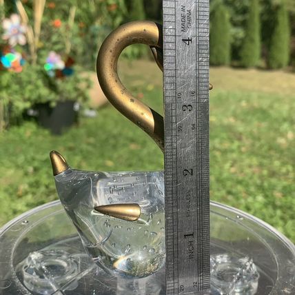 VTG Clear Glass Swan Figurine Paperweight Controlled Bubbles Brass Head Neck 4"