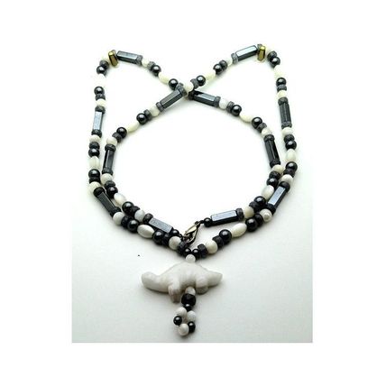 Mother Of Pearl Hematite Beaded Gemstone Necklace