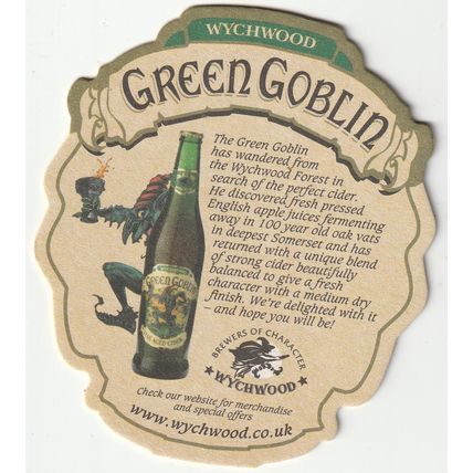 BEER MAT - WYCHWOOD BREWERY - GREEN GOBLIN CIDER - (Cat No 001)