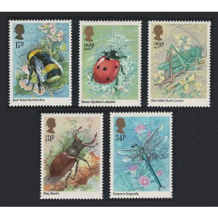 Great Britain Beetles Bees Ladybird Grasshopper Insects 5v 1985 MNH