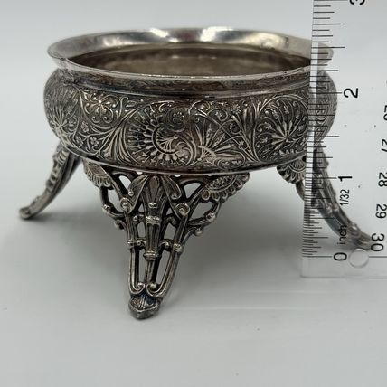 Antique Racine.SP. CO Silver Plate Salt Cellar Ornate Four Legs Rare 2.3”x3.3”