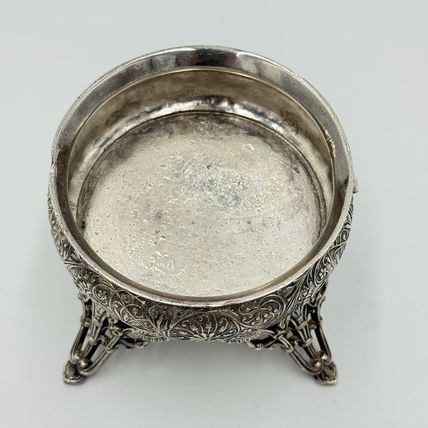 Antique Racine.SP. CO Silver Plate Salt Cellar Ornate Four Legs Rare 2.3”x3.3”