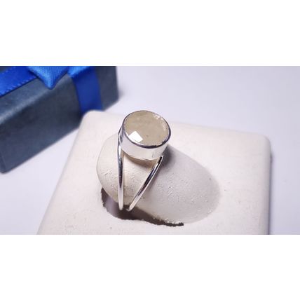 Estate 2.5ct Natural Rd White Quartz Sterling Silver split shank bezel Ring22253