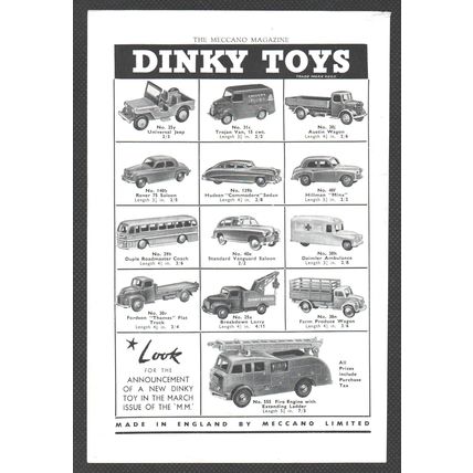 DINKY TOYS by MECCANO Jeep Fire Engine Hillman :- Original Vintage 1954 Advert
