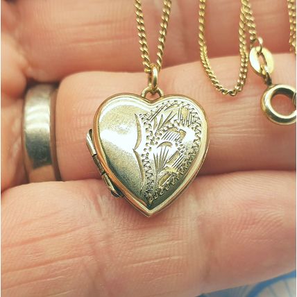 Vintage American Double 10ct Yellow Rolled Gold Heart Locket Pendant Necklace