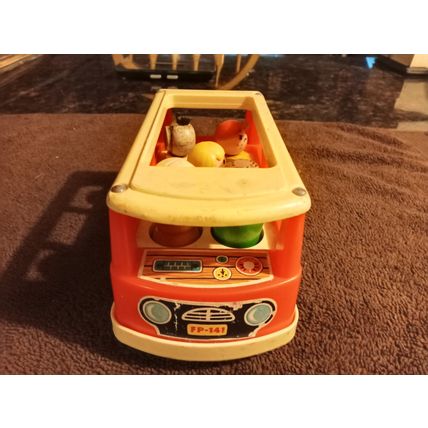 Old Fisher Price Mini Bus #141 6 1/2" Long Working 1970 All Wood Figures