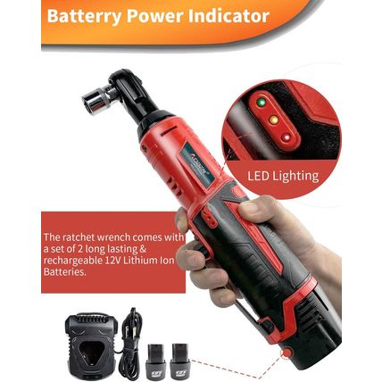 AOBEN Cordless Electric Ratchet Wrench Set, 3/8" 12V Power Ratchet Tool Kit with