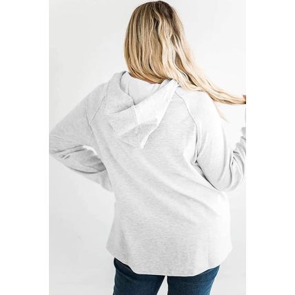 Gray Plus Size Kangaroo Pocket Henley Button Hoodie