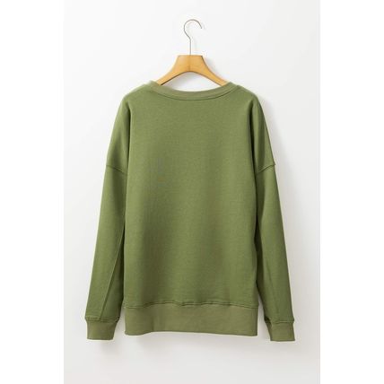 Vineyard Green Drop Shoulder Crisscross Stitching Pocketed Loose Sweatshirt