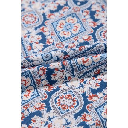 Blue Geometric Printed Lace Patchwork Ric Rac Raglan Long Sleeve Top