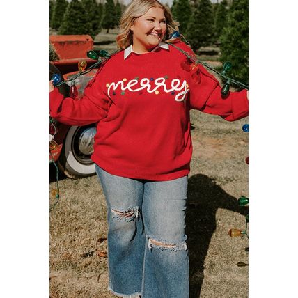 Fiery Red Merry Graphic Christmas Plus Size Sweater