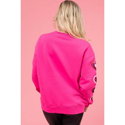 Bonbon Sequined Heart Patched Drop Shoulder Valentines Sweatshirt
