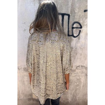 Gray Leopard Print Half Sleeve V Neck Loose Fit T Shirt